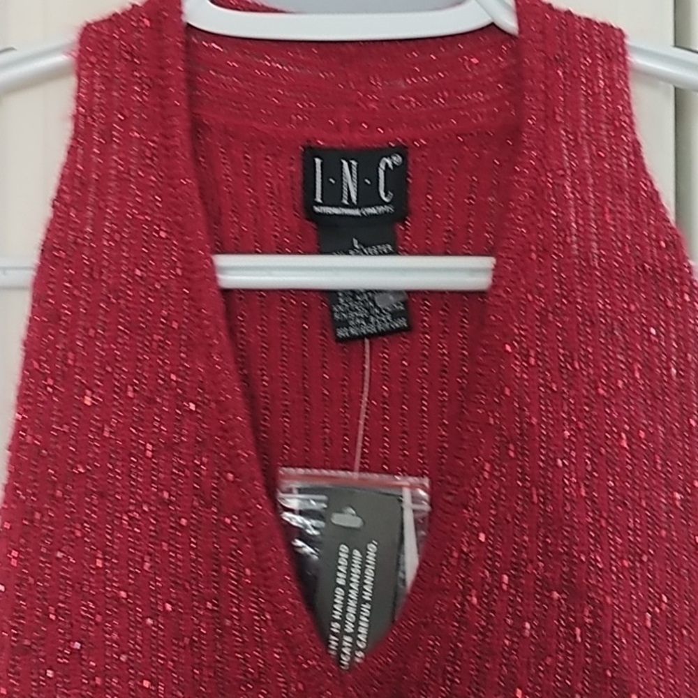 INC Beaded V Neck Dressy Top L - Picture 4 of 12